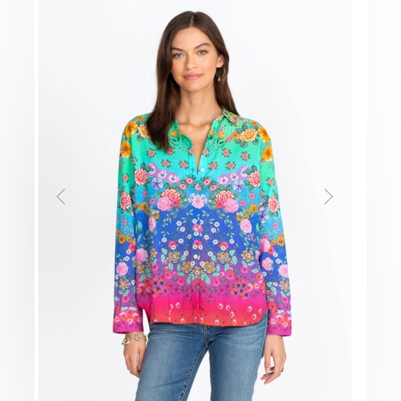 Johnny Was Tops - RAINBOW FIELD FITTED SHIRT Size Small